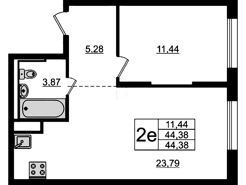 1-комнатная квартира 44.38 м², 3/12 эт., ЖК «Новые Лаврики»